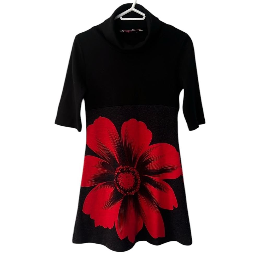 Smash Spain Sweater Dress 3/4 Sleeve Floral Tunic Women’s Size Medium